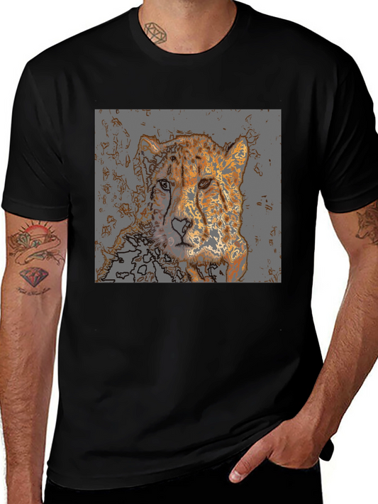 Cheetah Graphic Print T-Shirt - Mens Casual Tee
