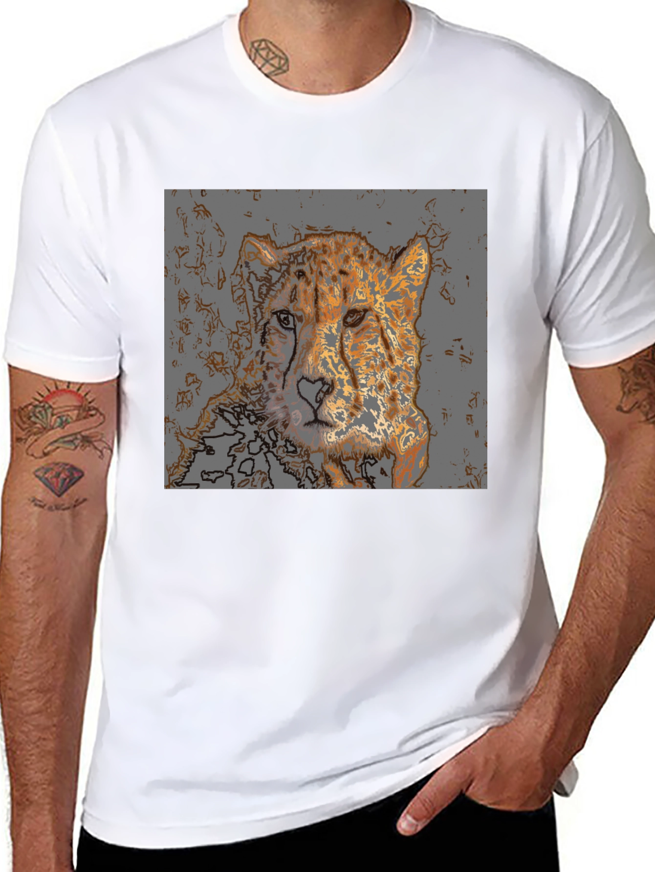 Cheetah Graphic Print T-Shirt - Mens Casual Tee