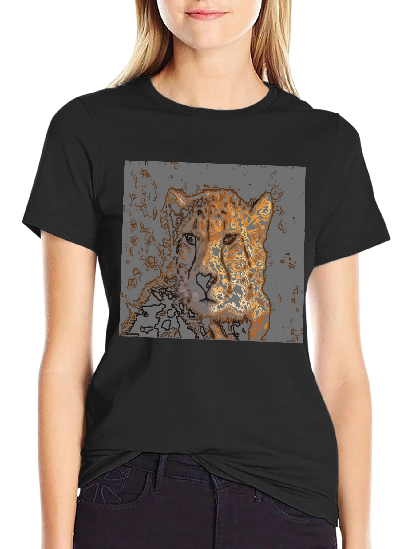Cheetah Graphic Print T-Shirt - Mens Casual Tee