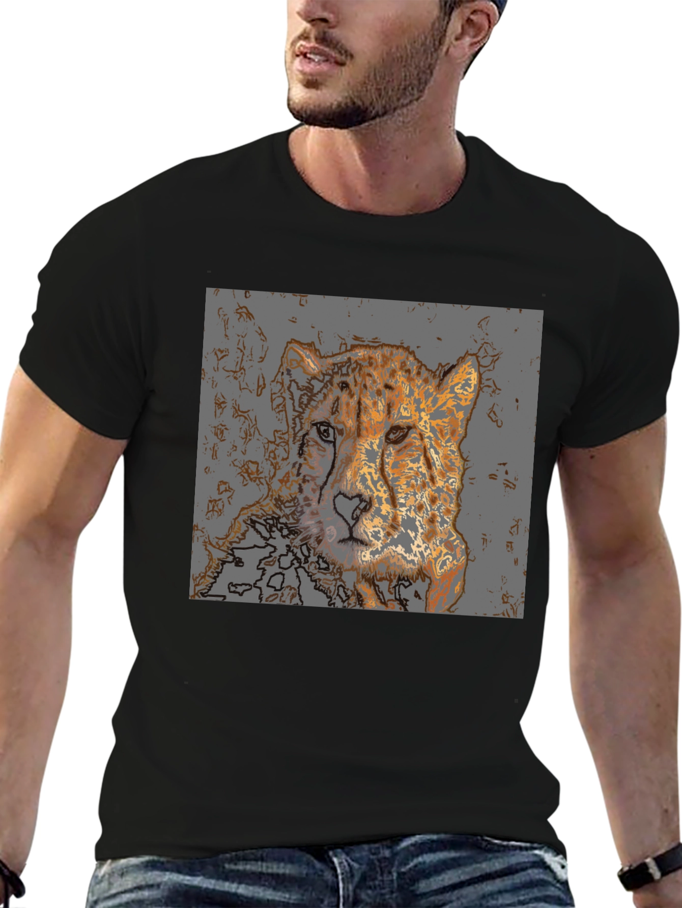 Cheetah Graphic Print T-Shirt - Mens Casual Tee