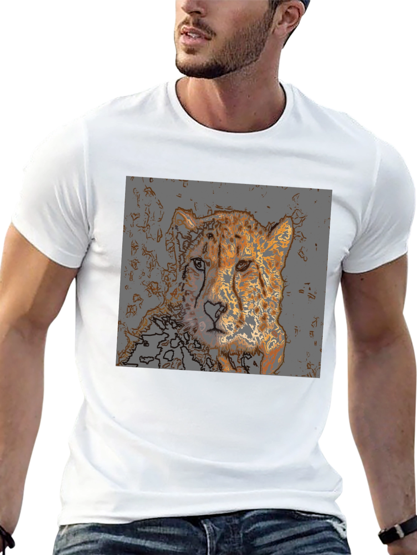 Cheetah Graphic Print T-Shirt - Mens Casual Tee