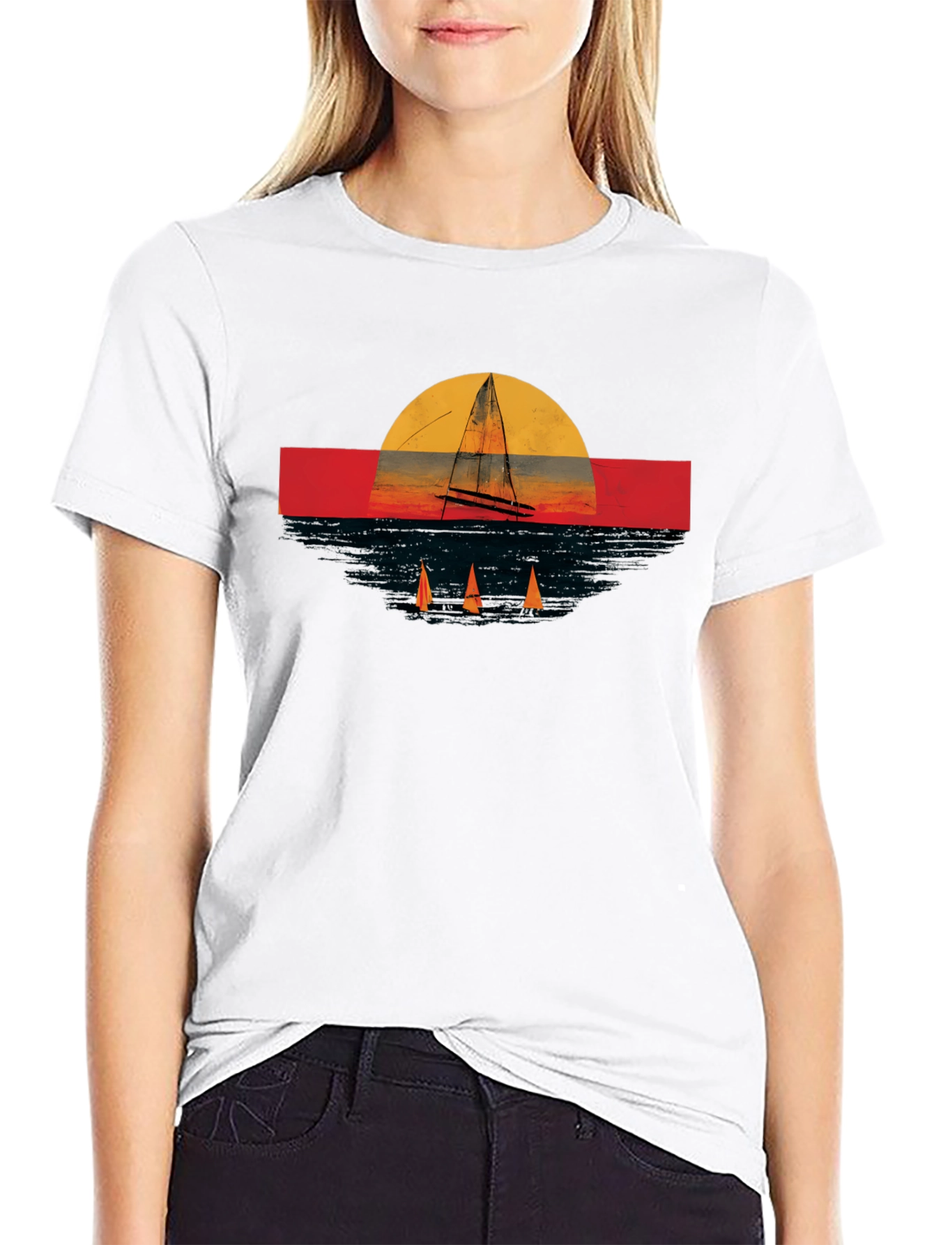 Sailboat Sunset Graphic Tee - Retro Style