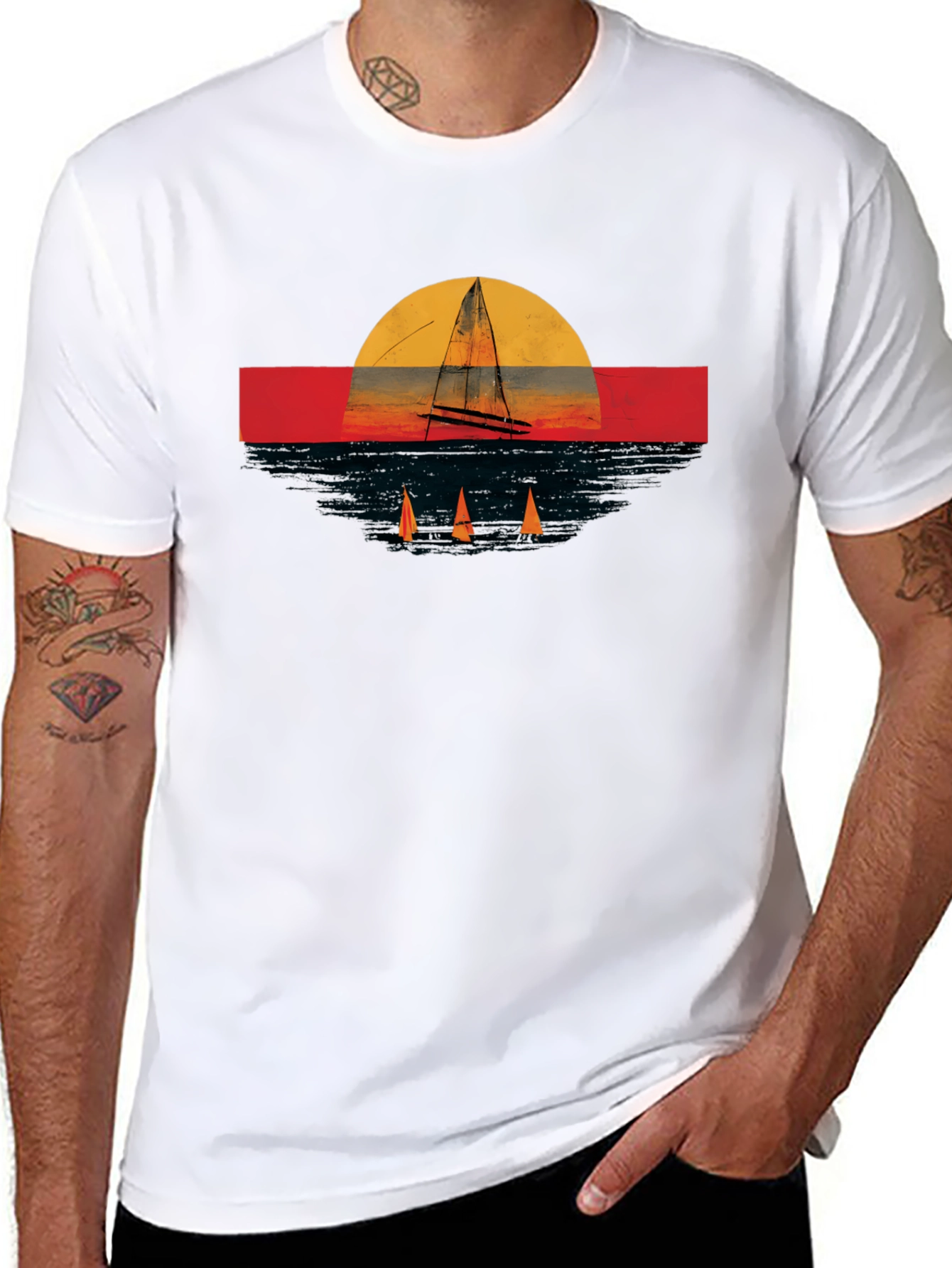 Sailboat Sunset Graphic Tee - Retro Style