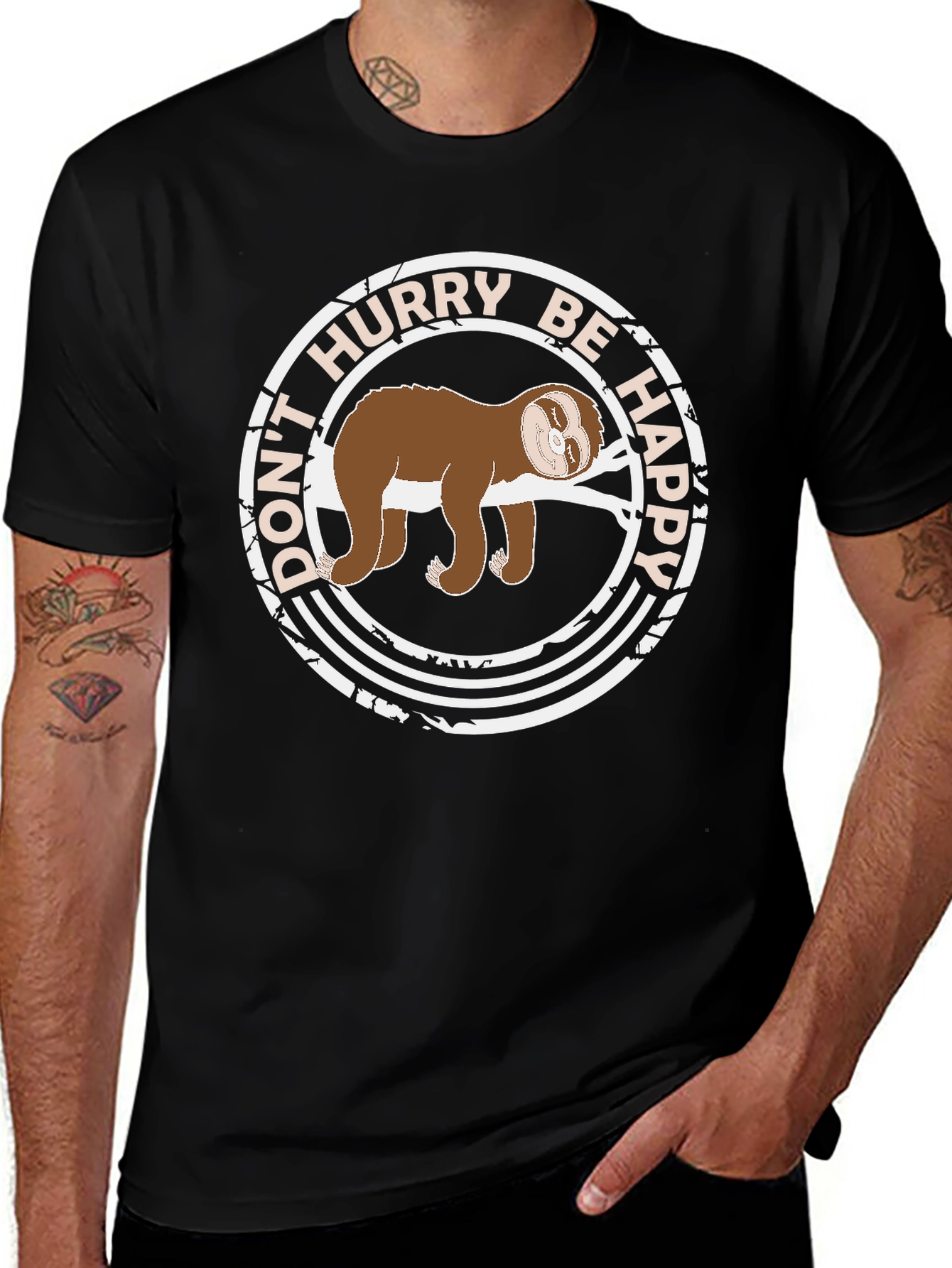 Dont Hurry Be Happy Sloth Graphic Tee