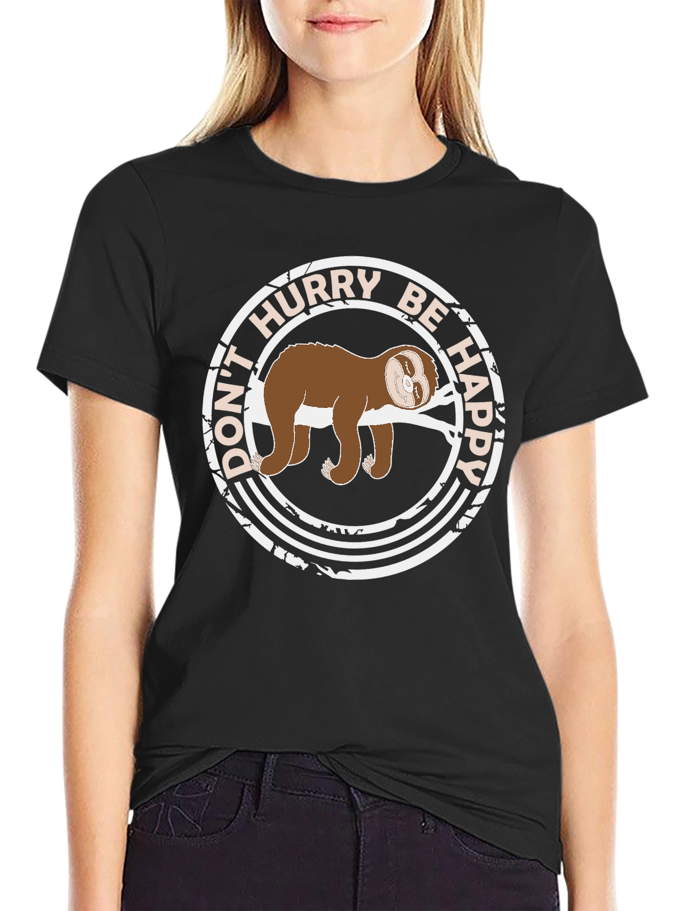 Dont Hurry Be Happy Sloth Graphic Tee