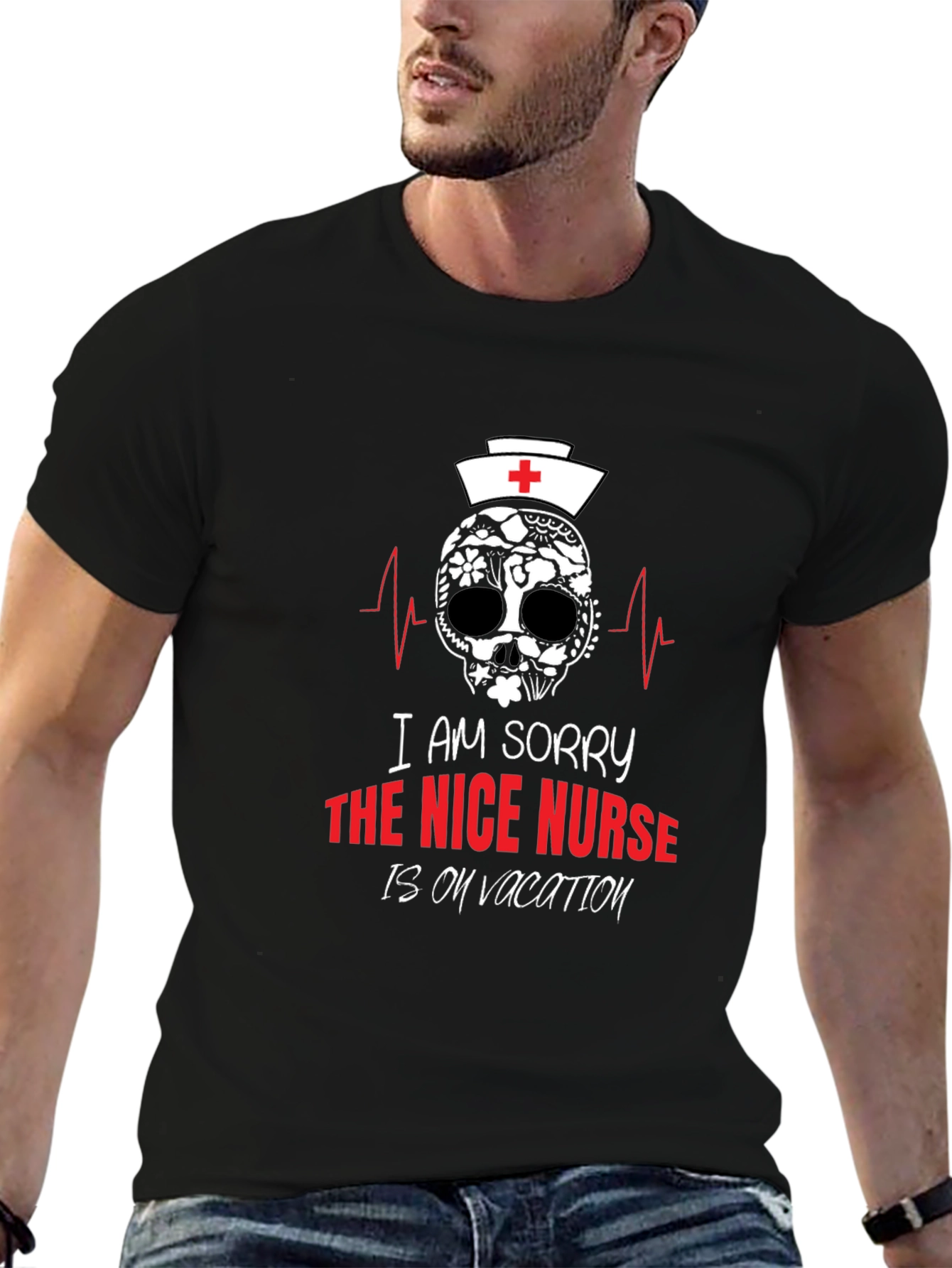Nurse Skull Graphic T-Shirt -  Nice Nurse on Vacation