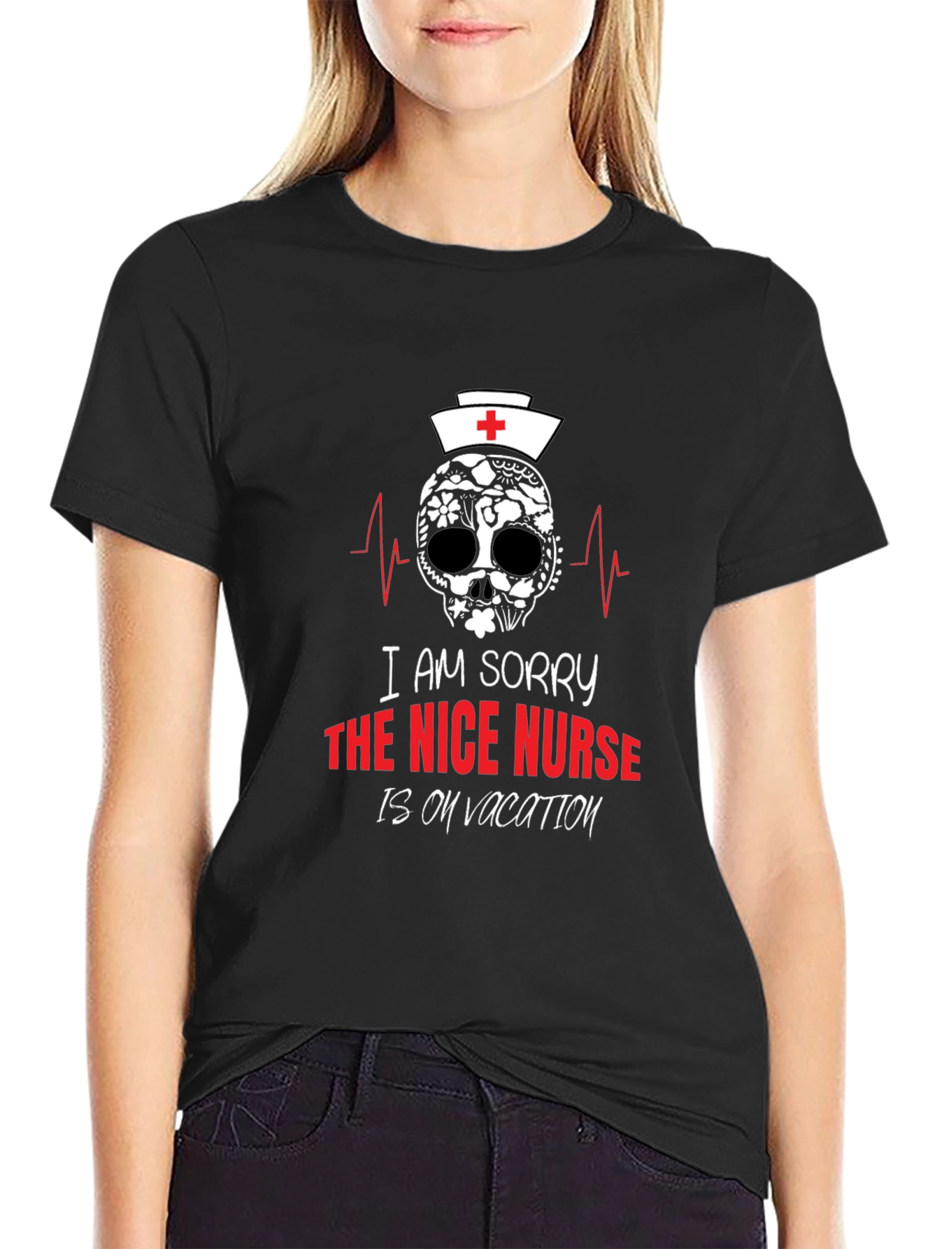 Nurse Skull Graphic T-Shirt -  Nice Nurse on Vacation