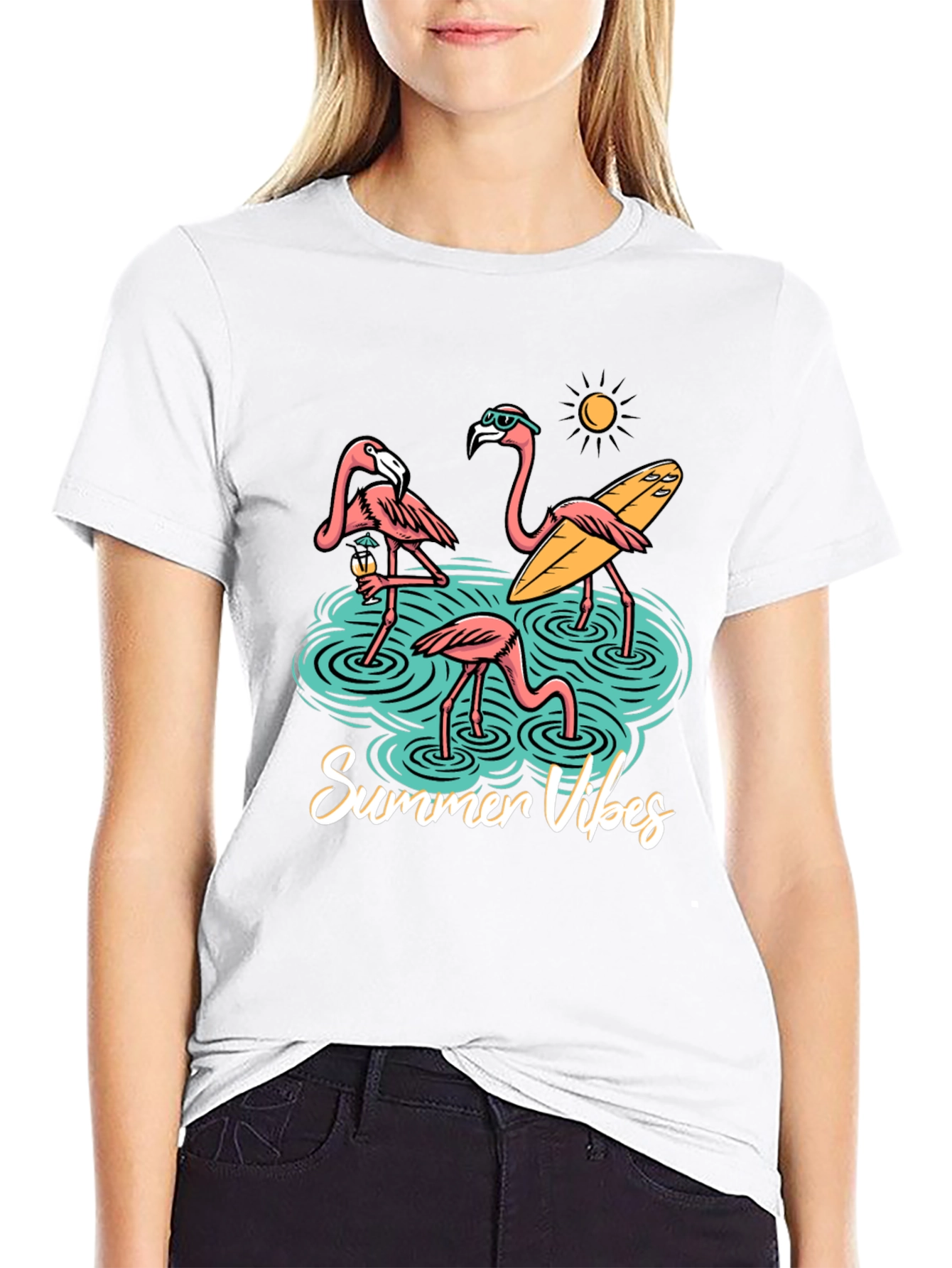 Summer Vibes Flamingo Graphic T-Shirt