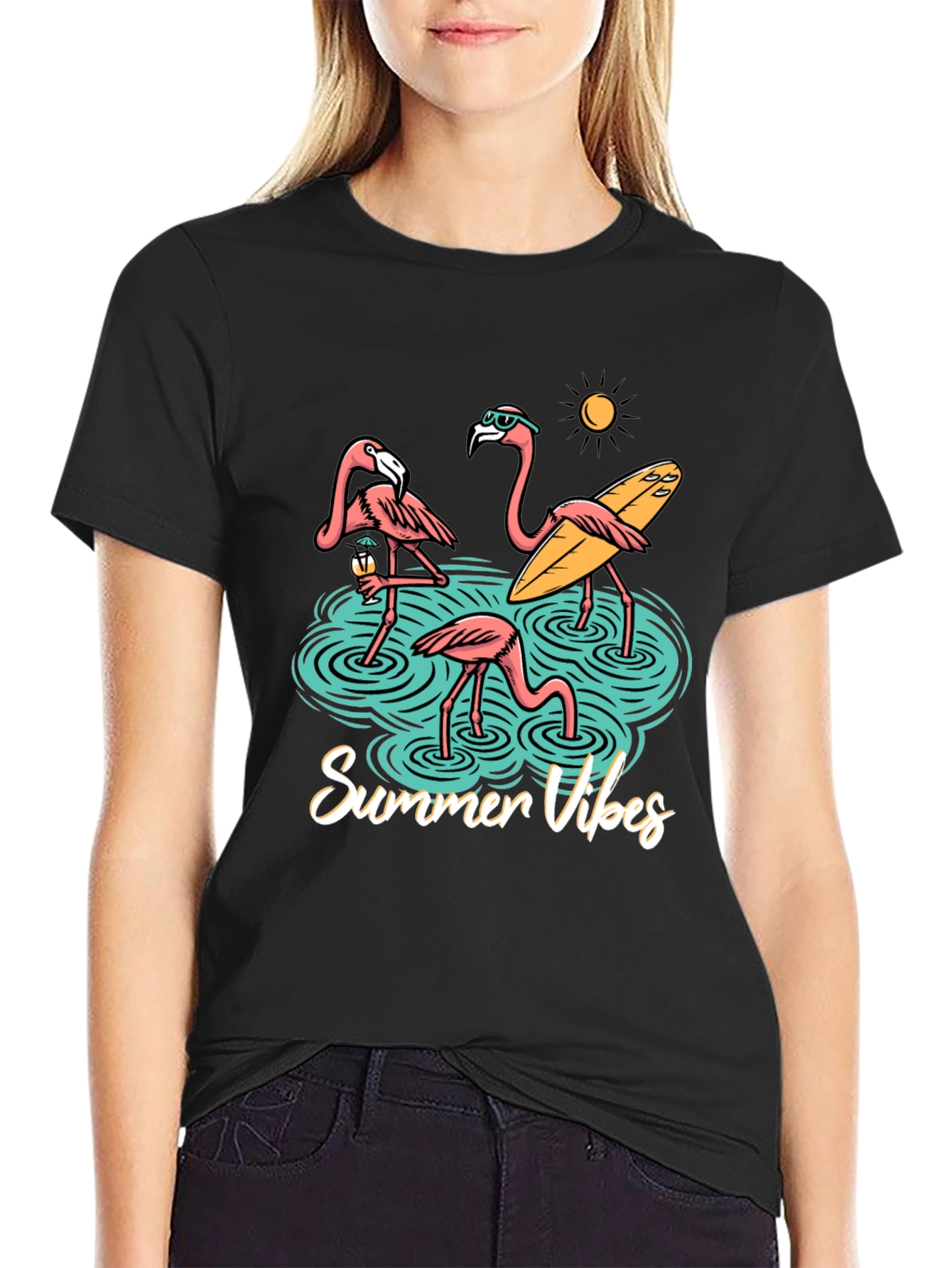 Summer Vibes Flamingo Graphic T-Shirt