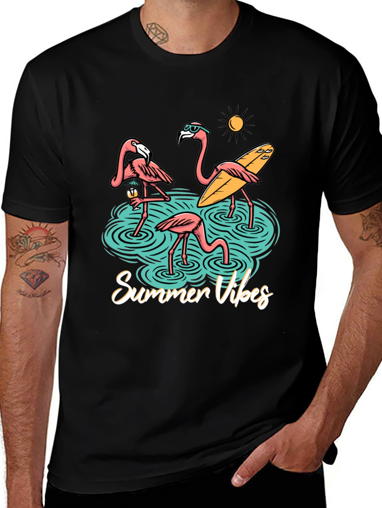 Summer Vibes Flamingo Graphic T-Shirt