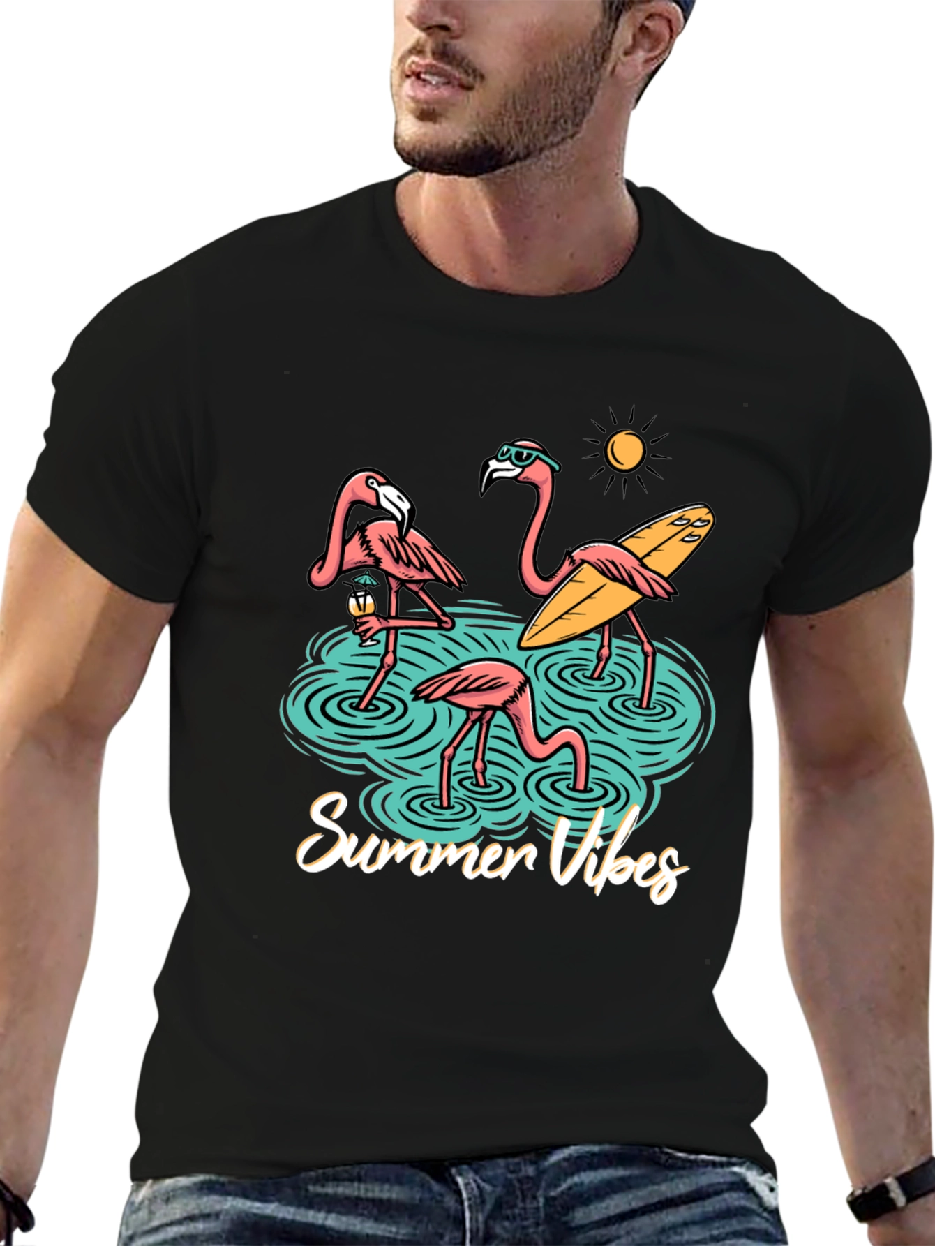 Summer Vibes Flamingo Graphic T-Shirt