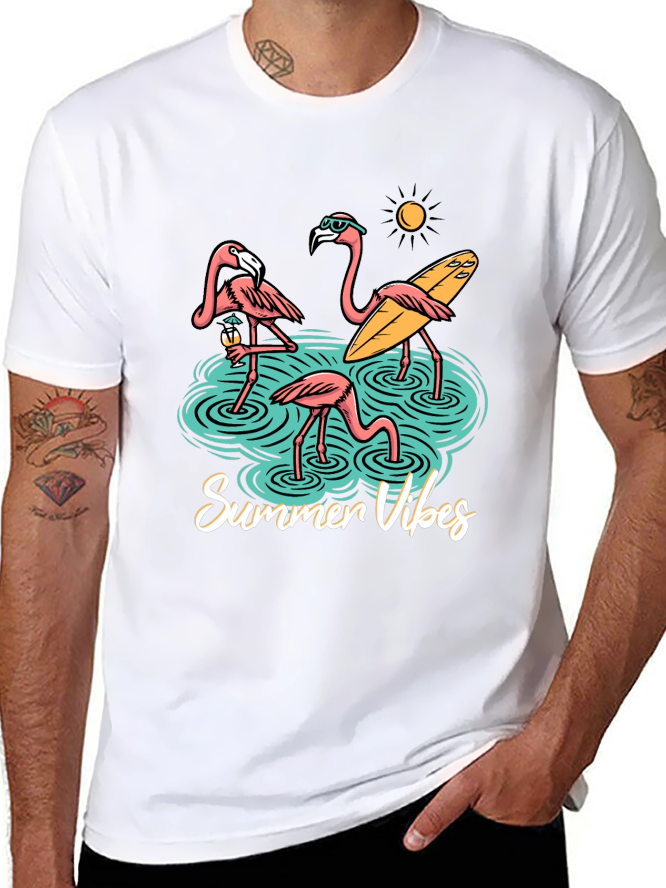 Summer Vibes Flamingo Graphic T-Shirt