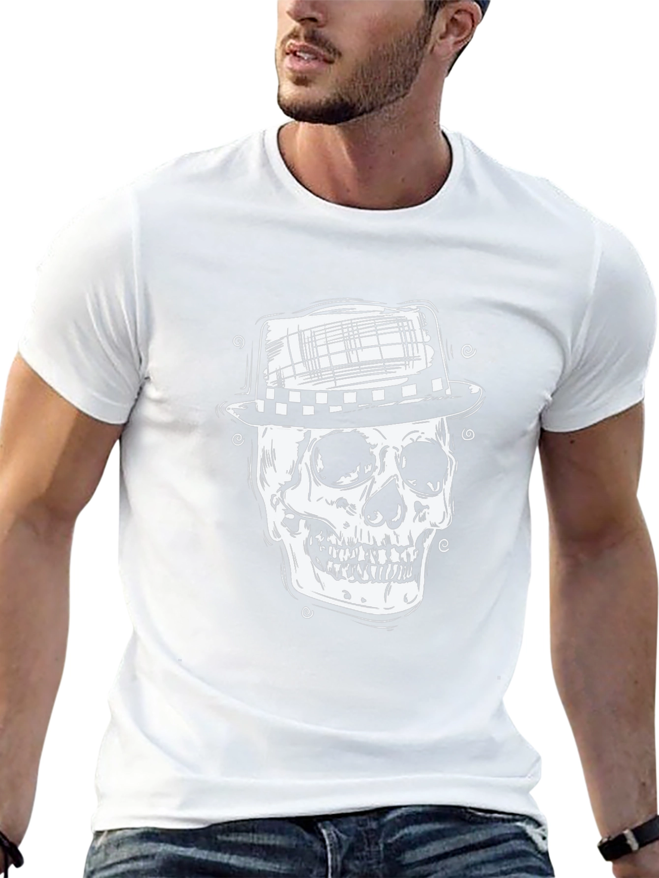 Skull in Hat Graphic Tee - Mens Black T-Shirt