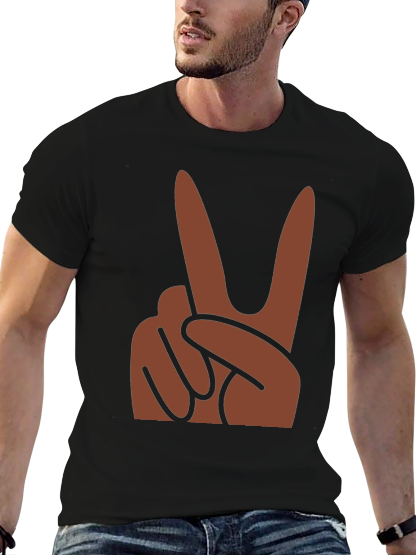 Peace Hand Sign Graphic Black T-Shirt