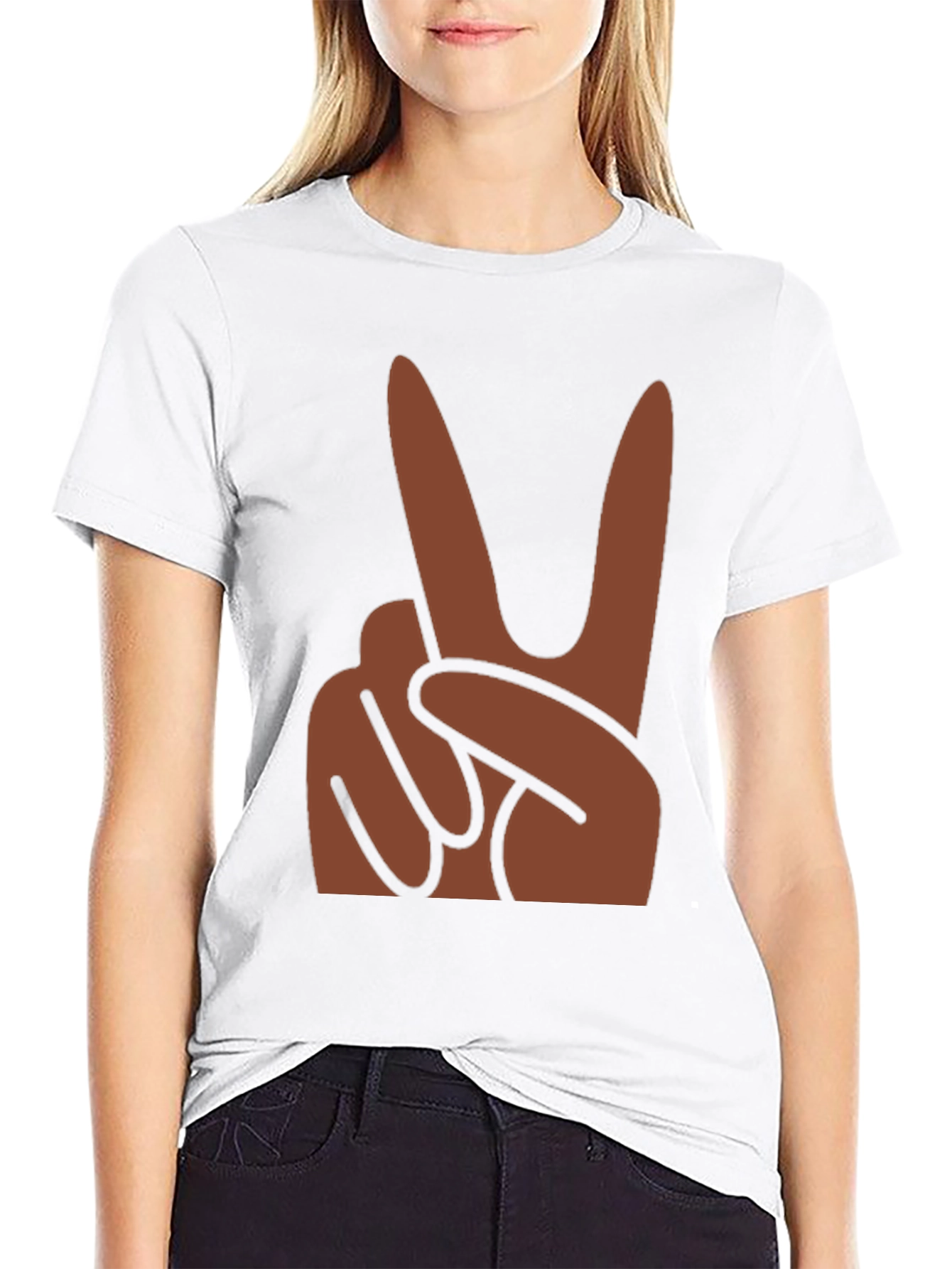 Peace Hand Sign Graphic Black T-Shirt