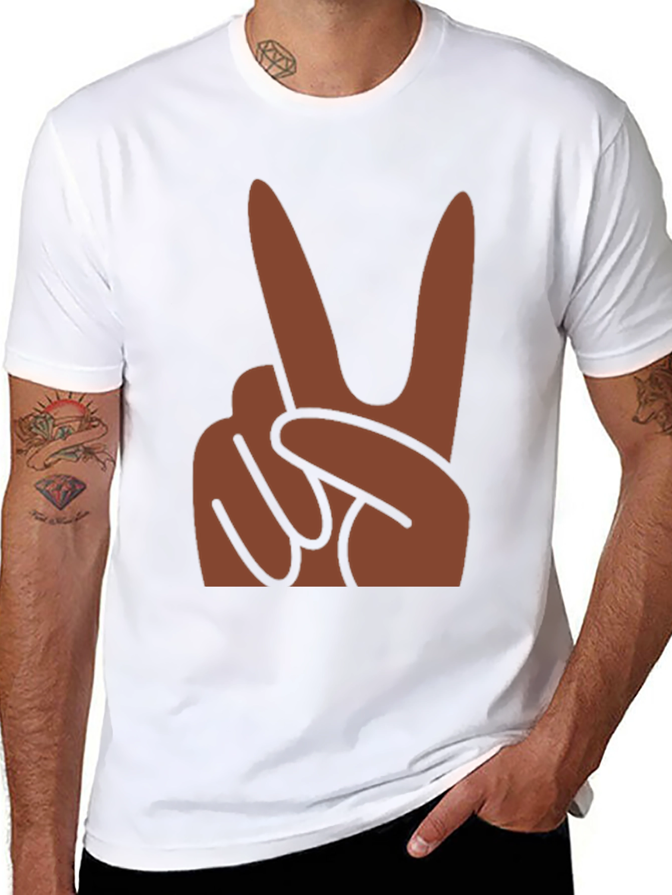 Peace Hand Sign Graphic Black T-Shirt