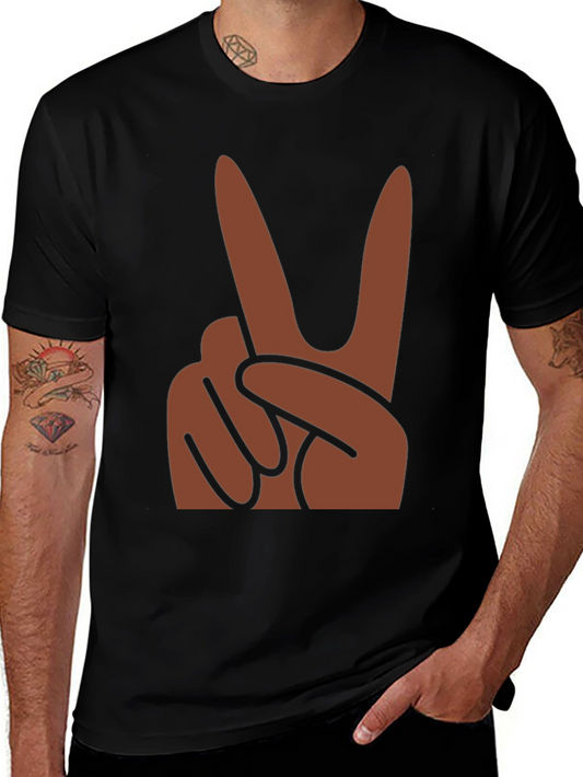 Peace Hand Sign Graphic Black T-Shirt