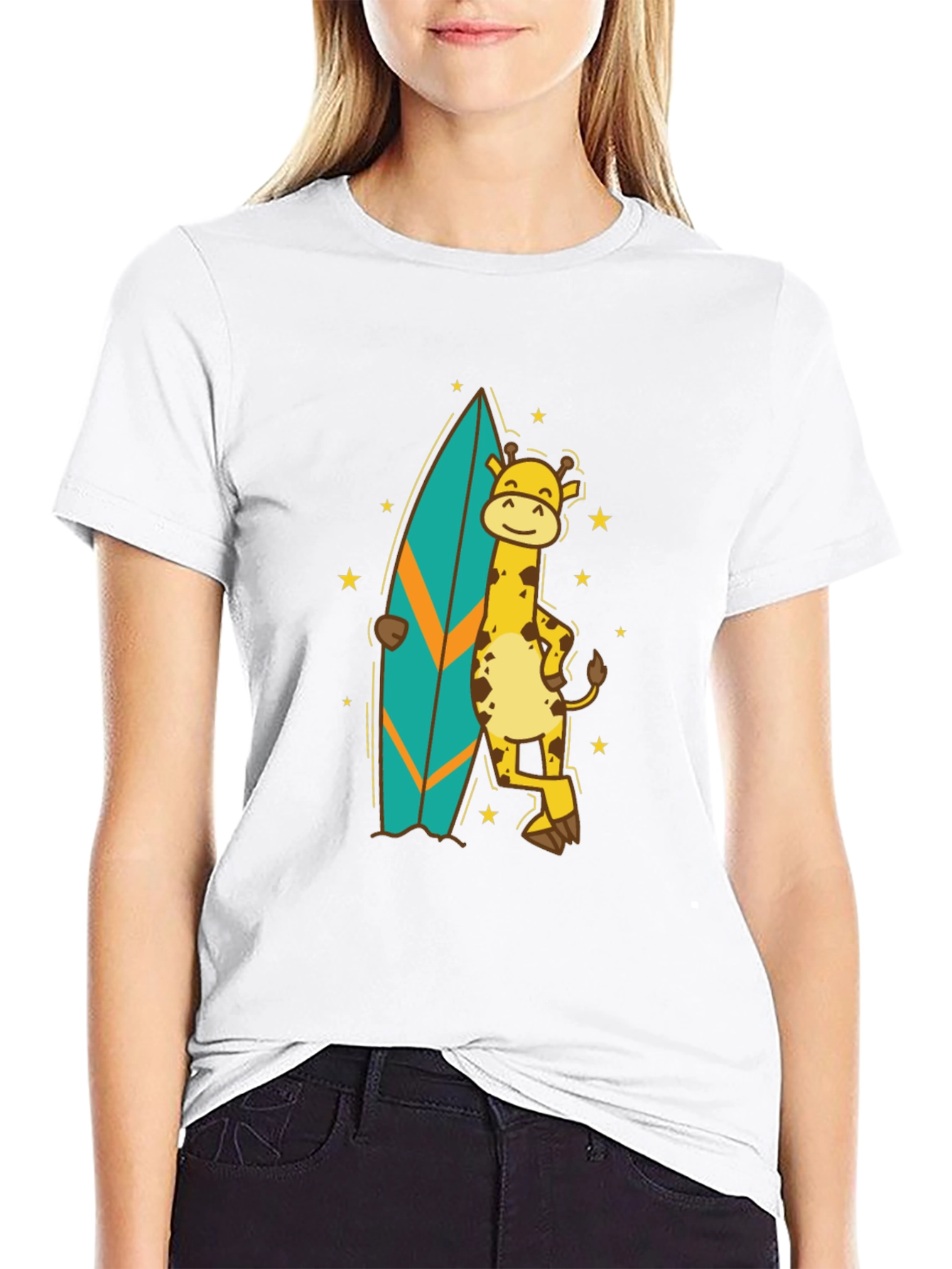 Surfing Giraffe T-Shirt - Black Cotton Tee
