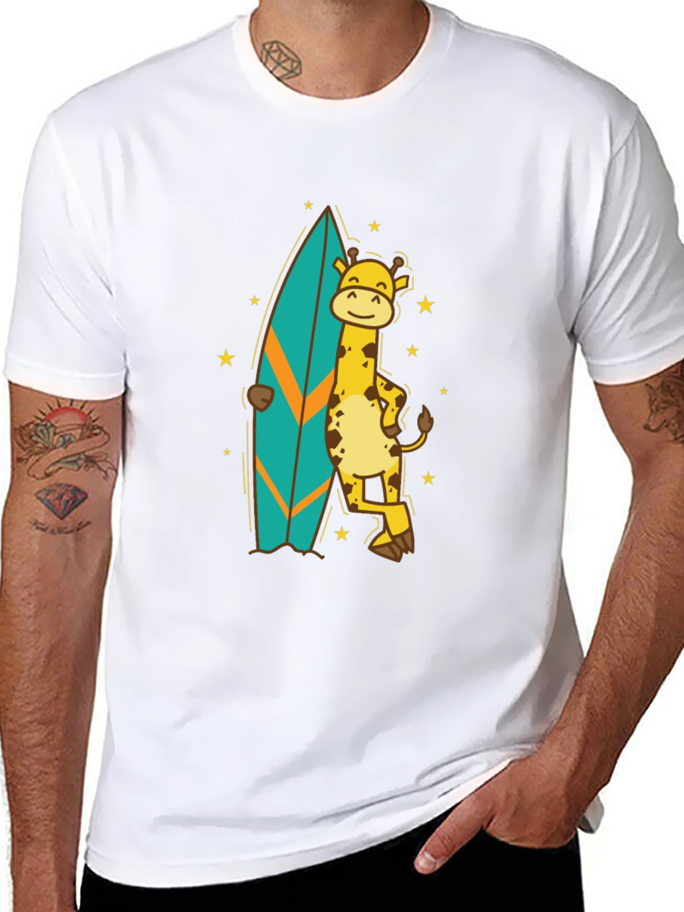 Surfing Giraffe T-Shirt - Black Cotton Tee