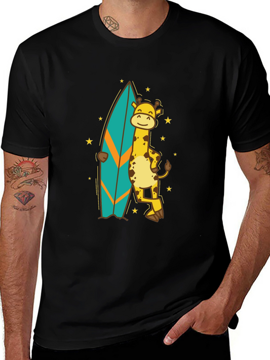 Surfing Giraffe T-Shirt - Black Cotton Tee
