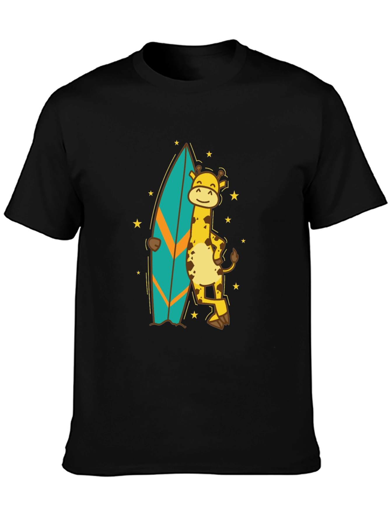 Surfing Giraffe T-Shirt - Black Cotton Tee