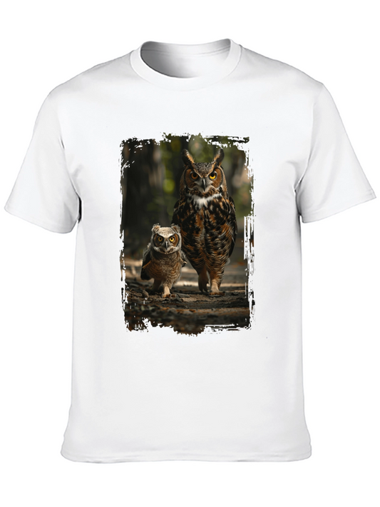 Owl Family Graphic Tee - Nature Lovers Black T-Shirt