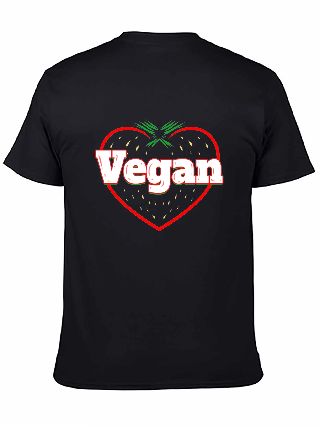 Vegan Strawberry Heart Black T-Shirt