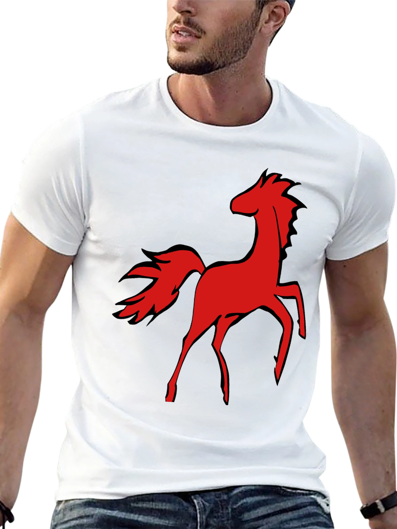 Red Horse Graphic Tee - Black Cotton T-Shirt