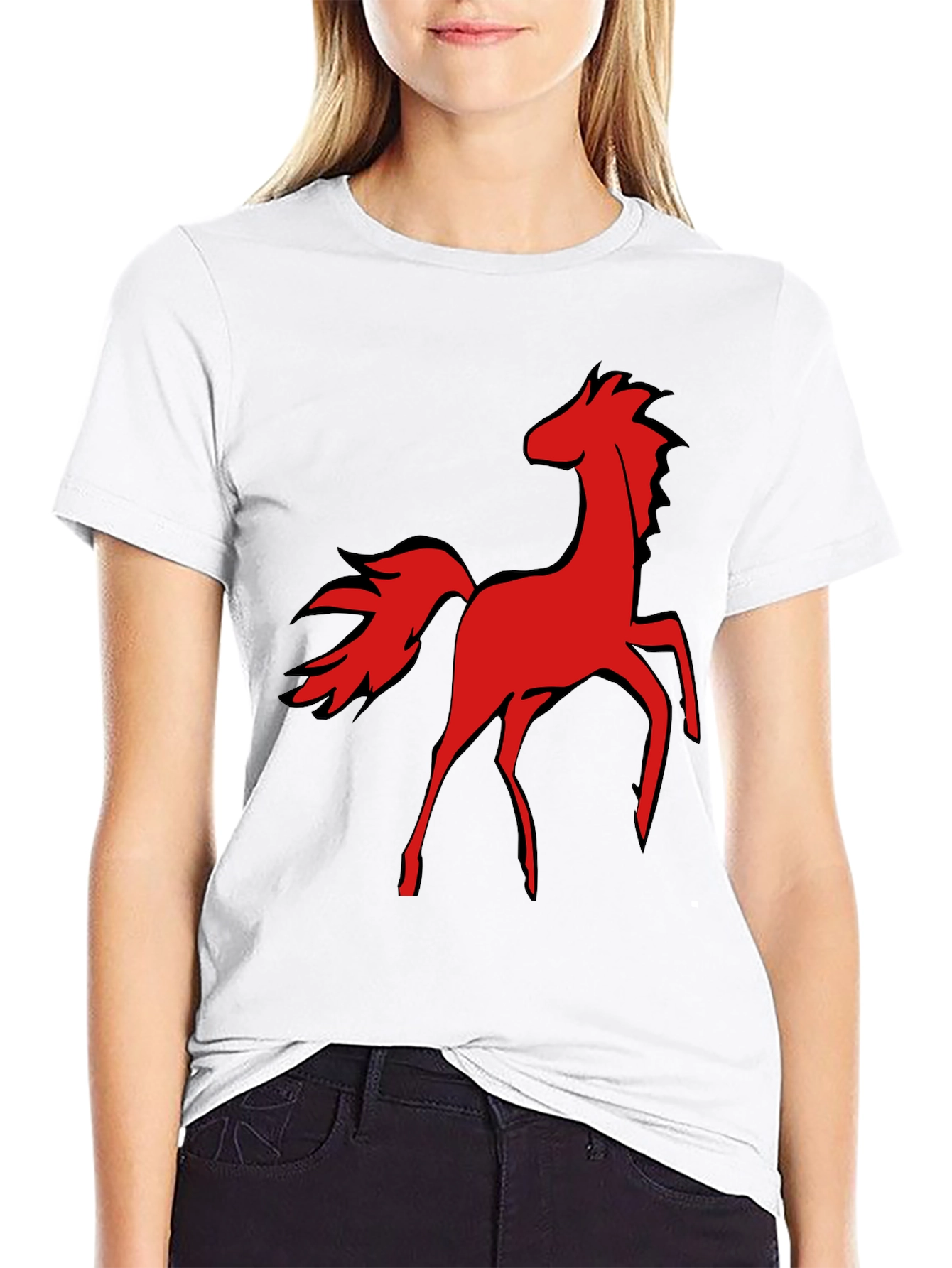 Red Horse Graphic Tee - Black Cotton T-Shirt