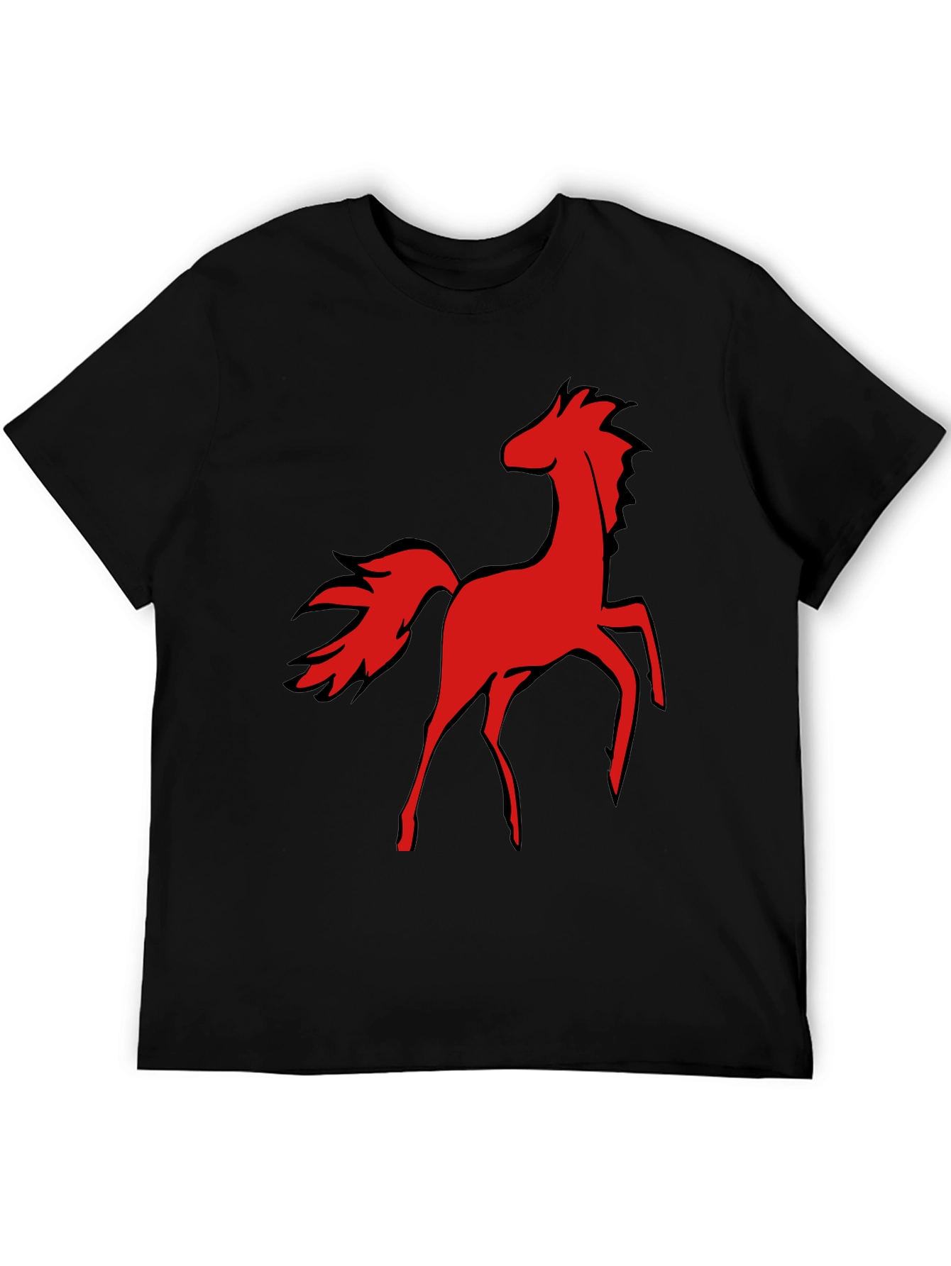 Red Horse Graphic Tee - Black Cotton T-Shirt