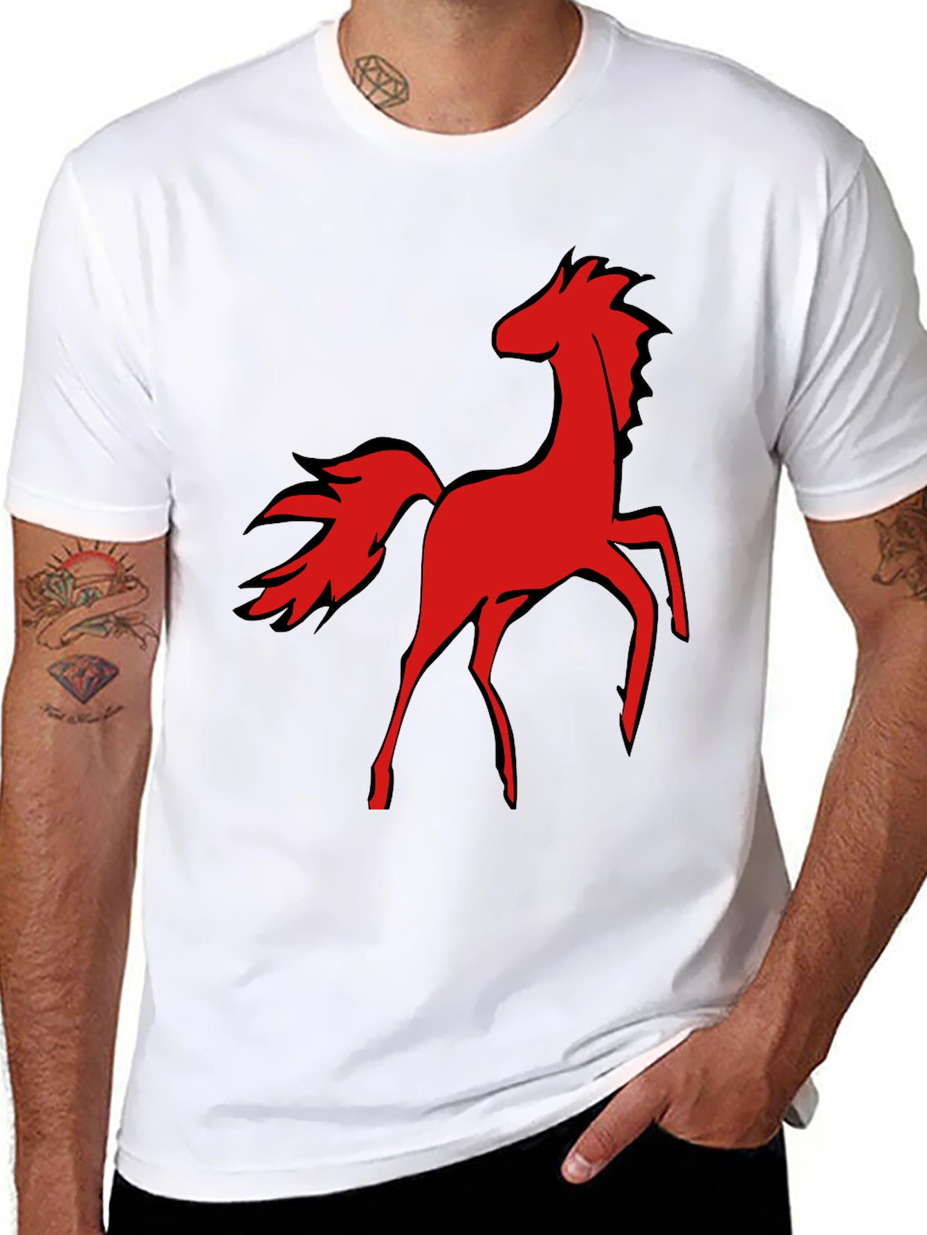 Red Horse Graphic Tee - Black Cotton T-Shirt