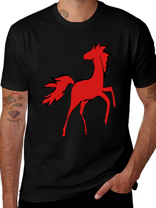 Red Horse Graphic Tee - Black Cotton T-Shirt