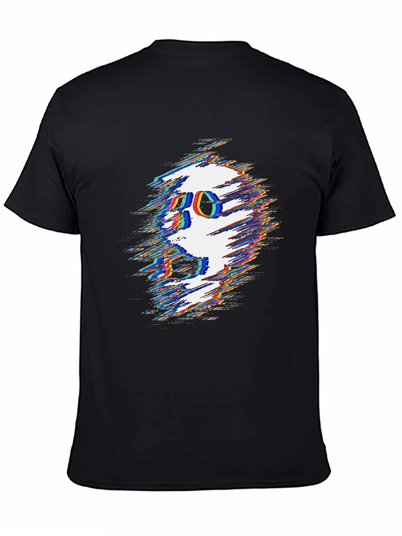 Glitch Skull Graphic Tee - Black Cotton T-Shirt