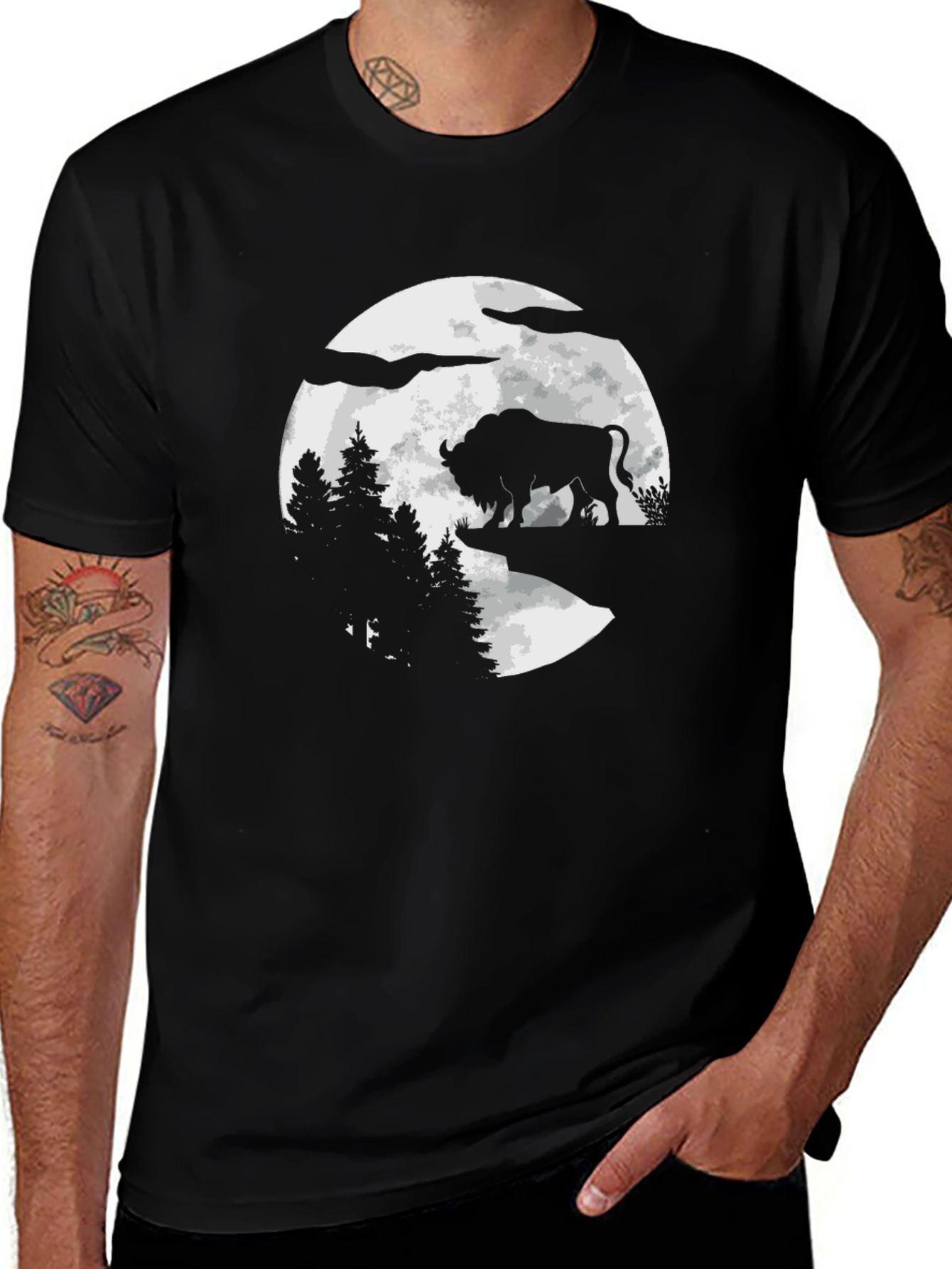 Bison Moon Graphic Tee - Nature Inspired Black T-Shirt