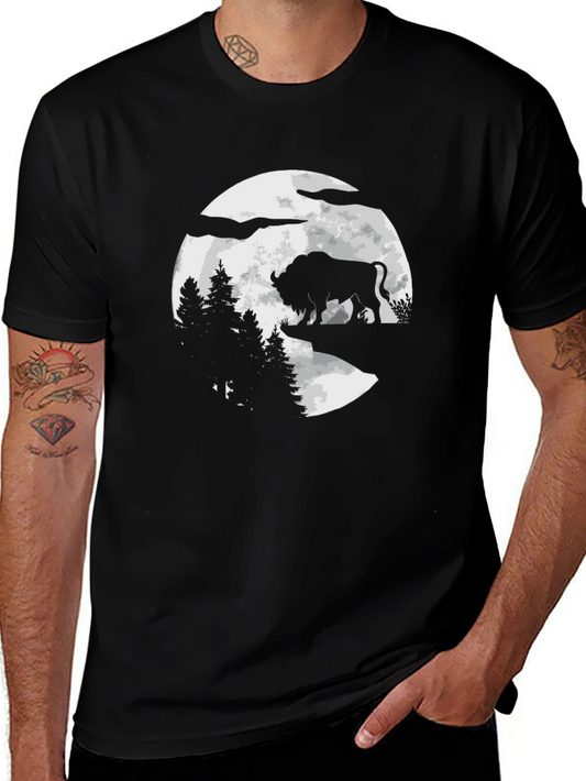 Bison Moon Graphic Tee - Nature Inspired Black T-Shirt