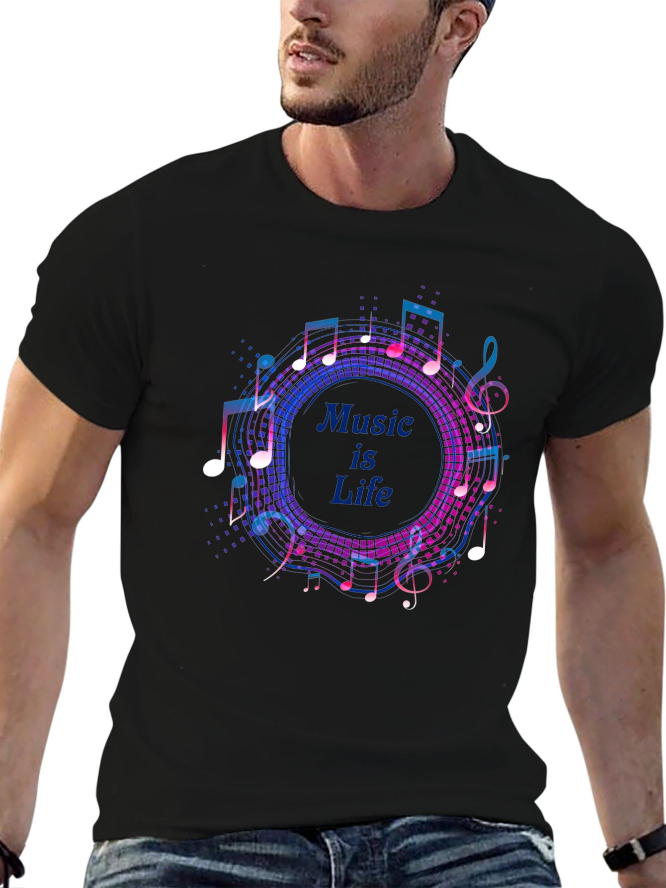 Music is Life Graphic Tee - Mens Black T-Shirt