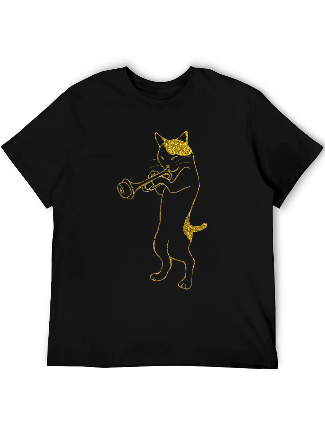 Cat Trumpet Player Black T-Shirt
