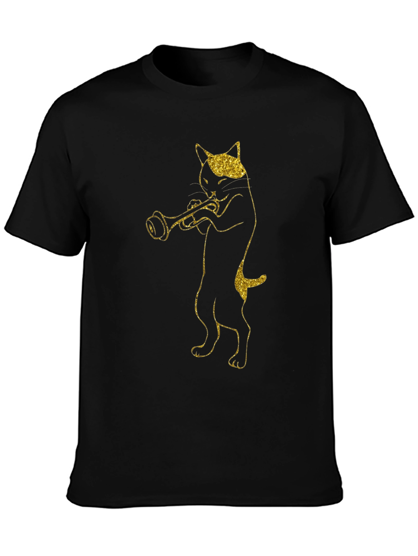 Cat Trumpet Player Black T-Shirt
