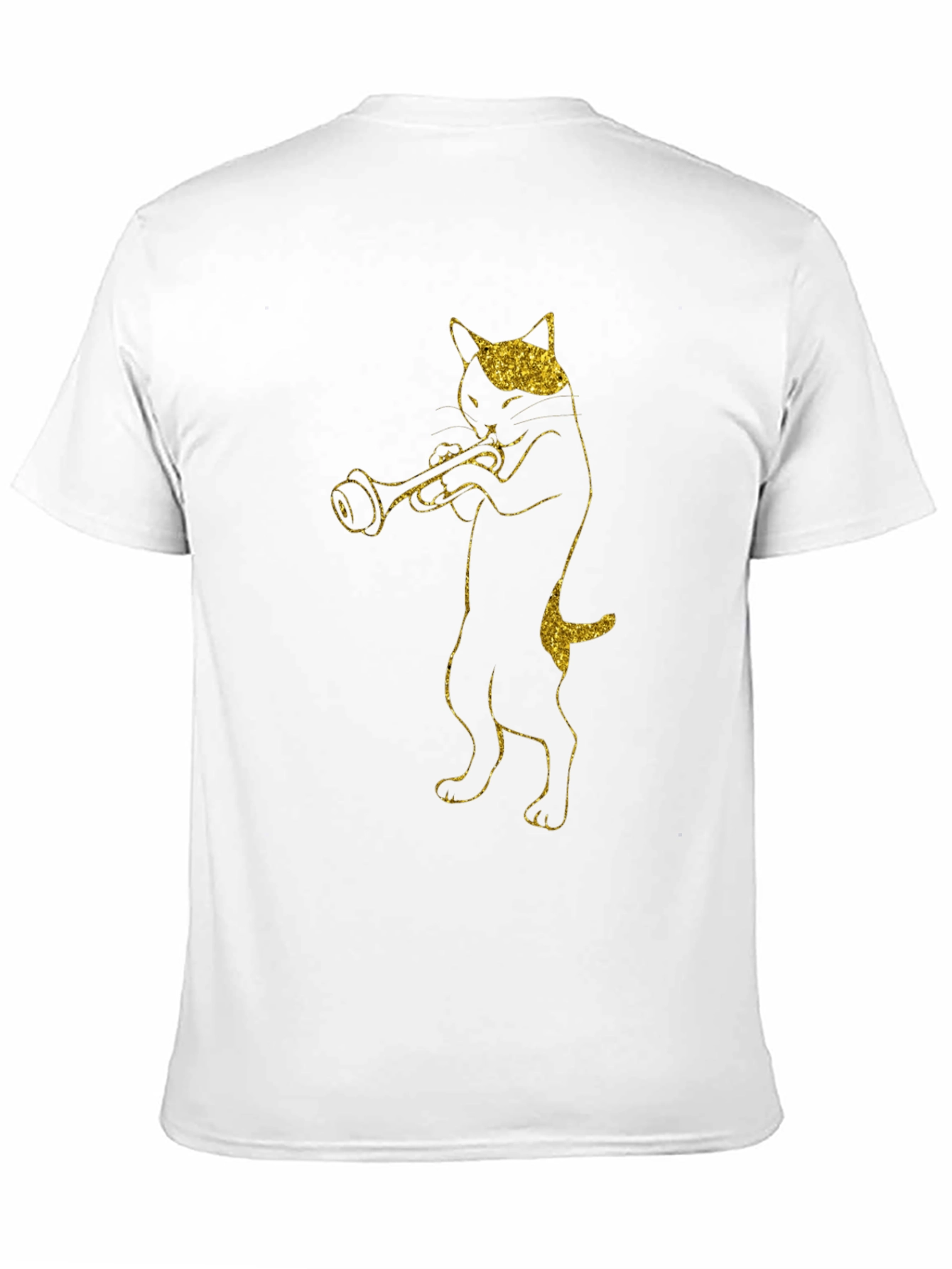 Cat Trumpet Player Black T-Shirt