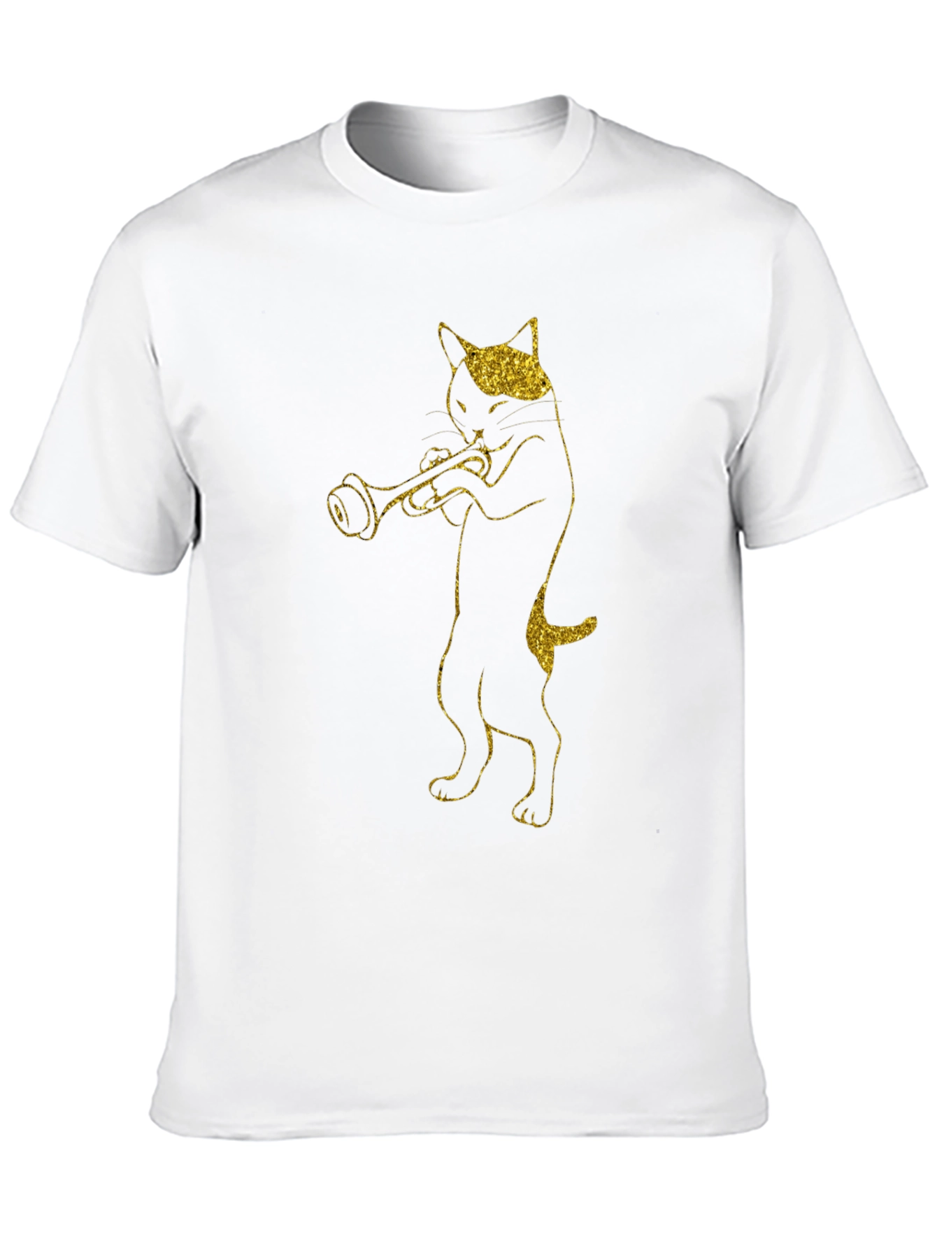 Cat Trumpet Player Black T-Shirt