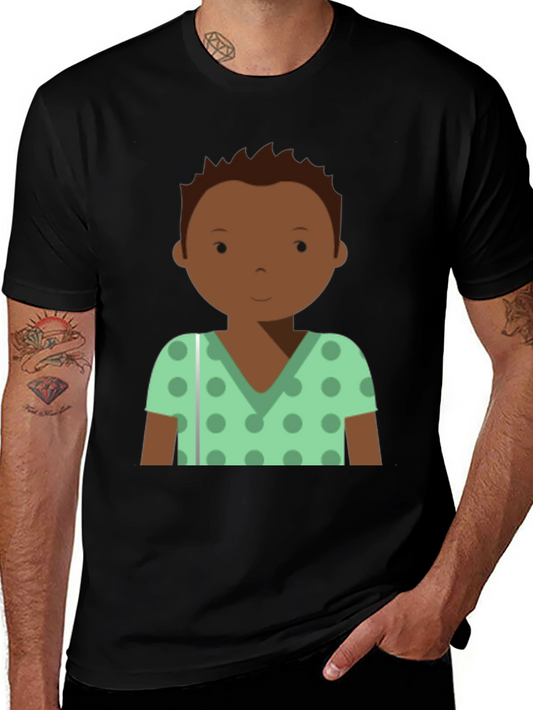 Cartoon Boy Graphic Tee - Soft Black T-Shirt