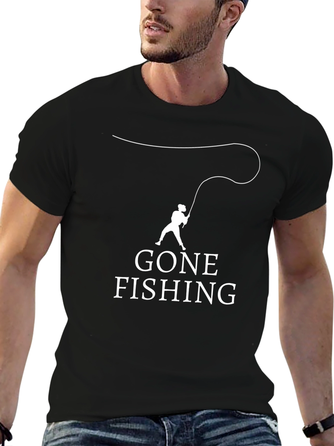 Gone Fishing Black Graphic T-Shirt