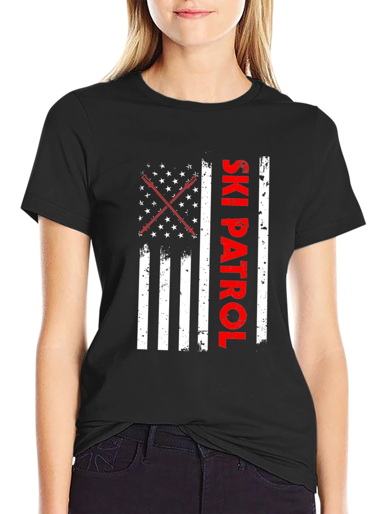 Ski Patrol American Flag Graphic Tee - Black