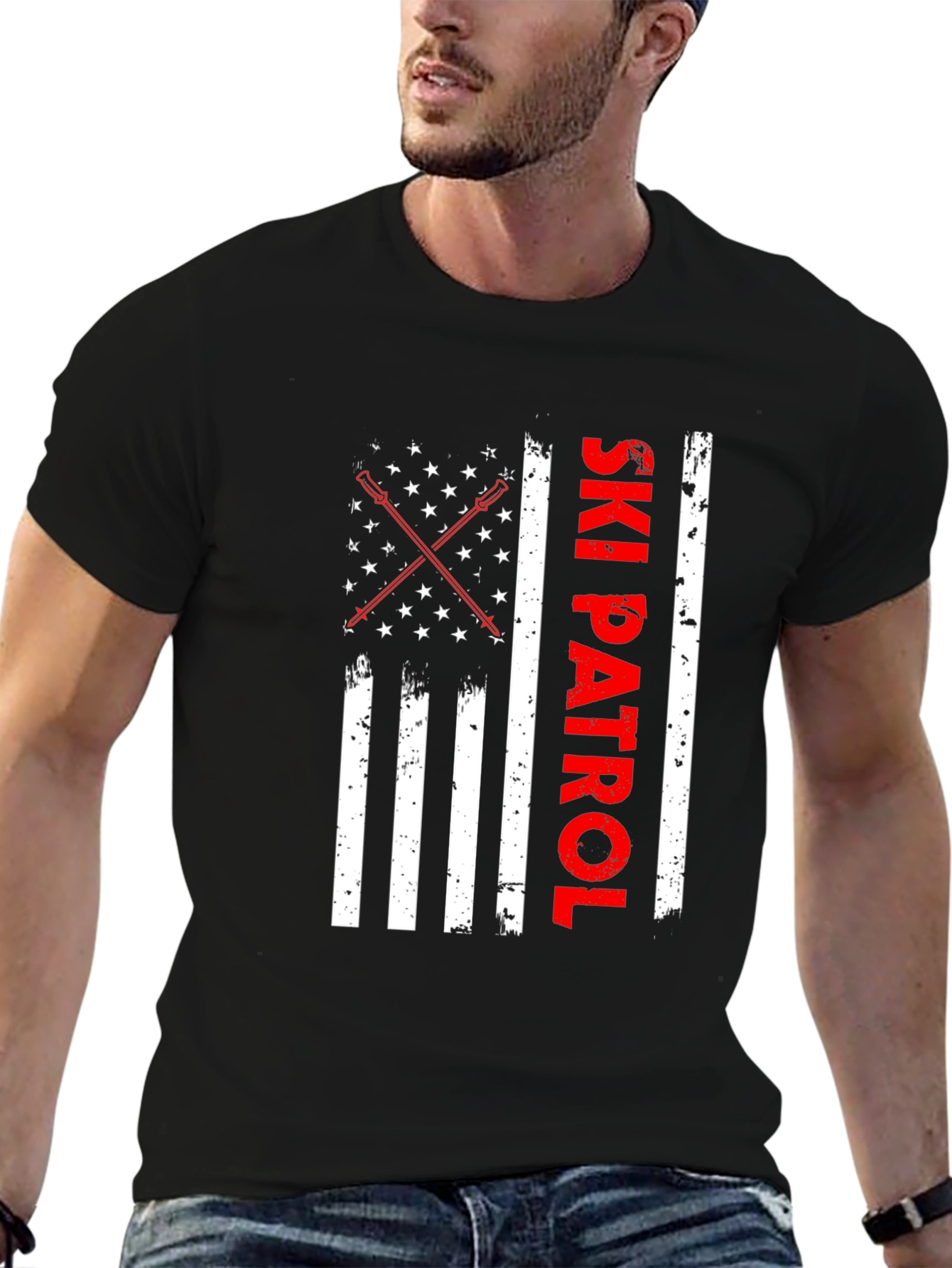 Ski Patrol American Flag Graphic Tee - Black