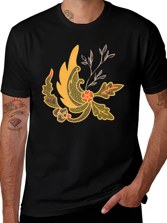 Batik Style Graphic Tee - Black Cotton Blend