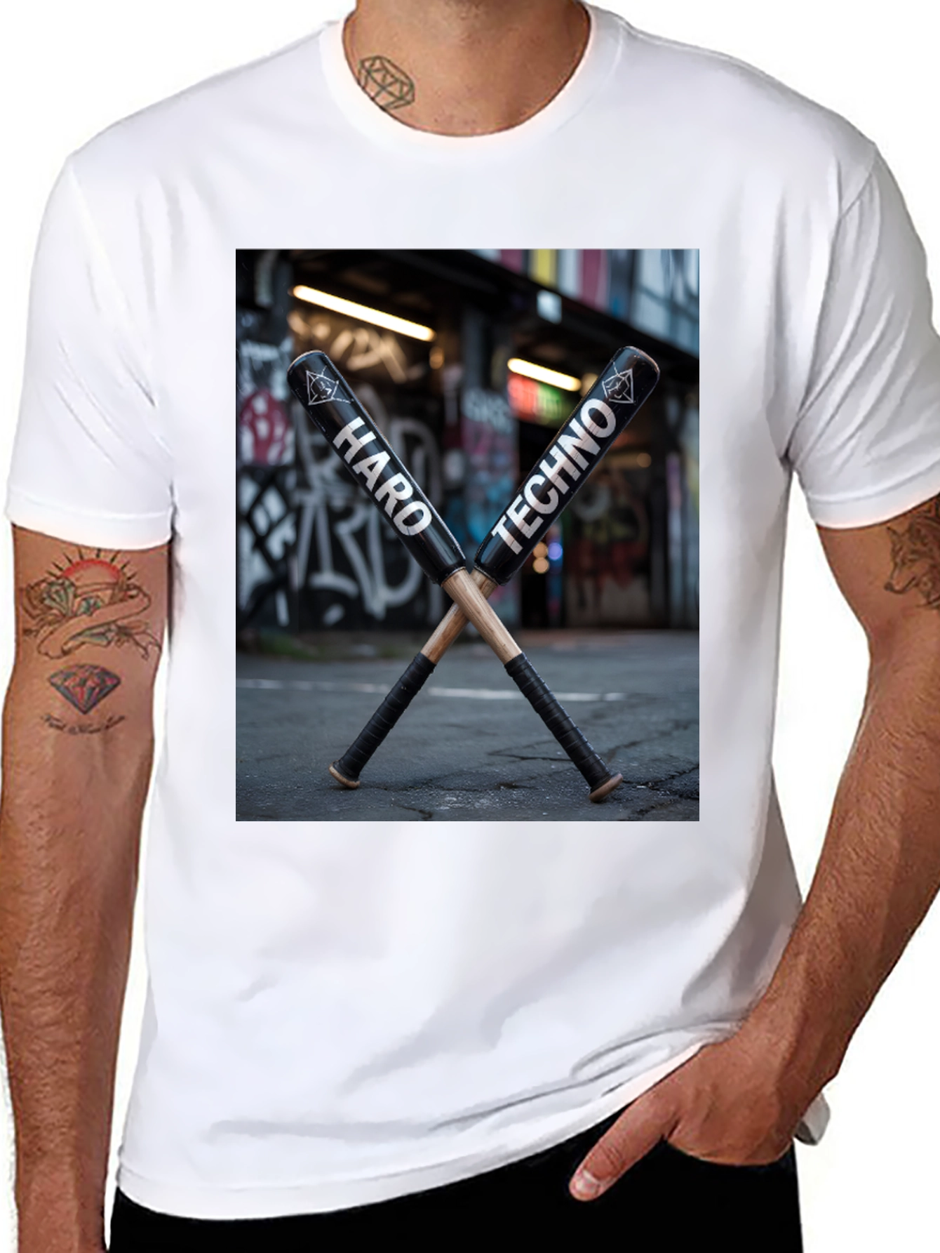 Hard Techno Baseball Bat Graphic T-Shirt