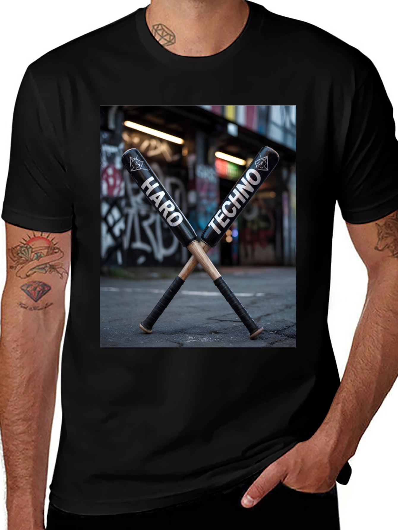 Hard Techno Baseball Bat Graphic T-Shirt