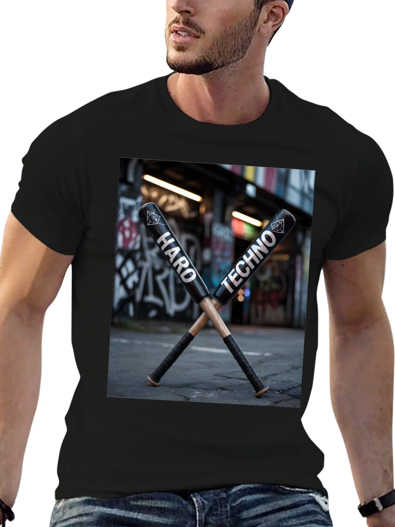 Hard Techno Baseball Bat Graphic T-Shirt