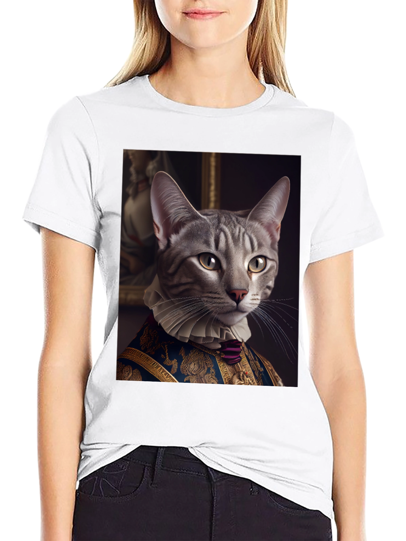 Regal Cat Portrait T-Shirt - Aristocratic Feline Tee