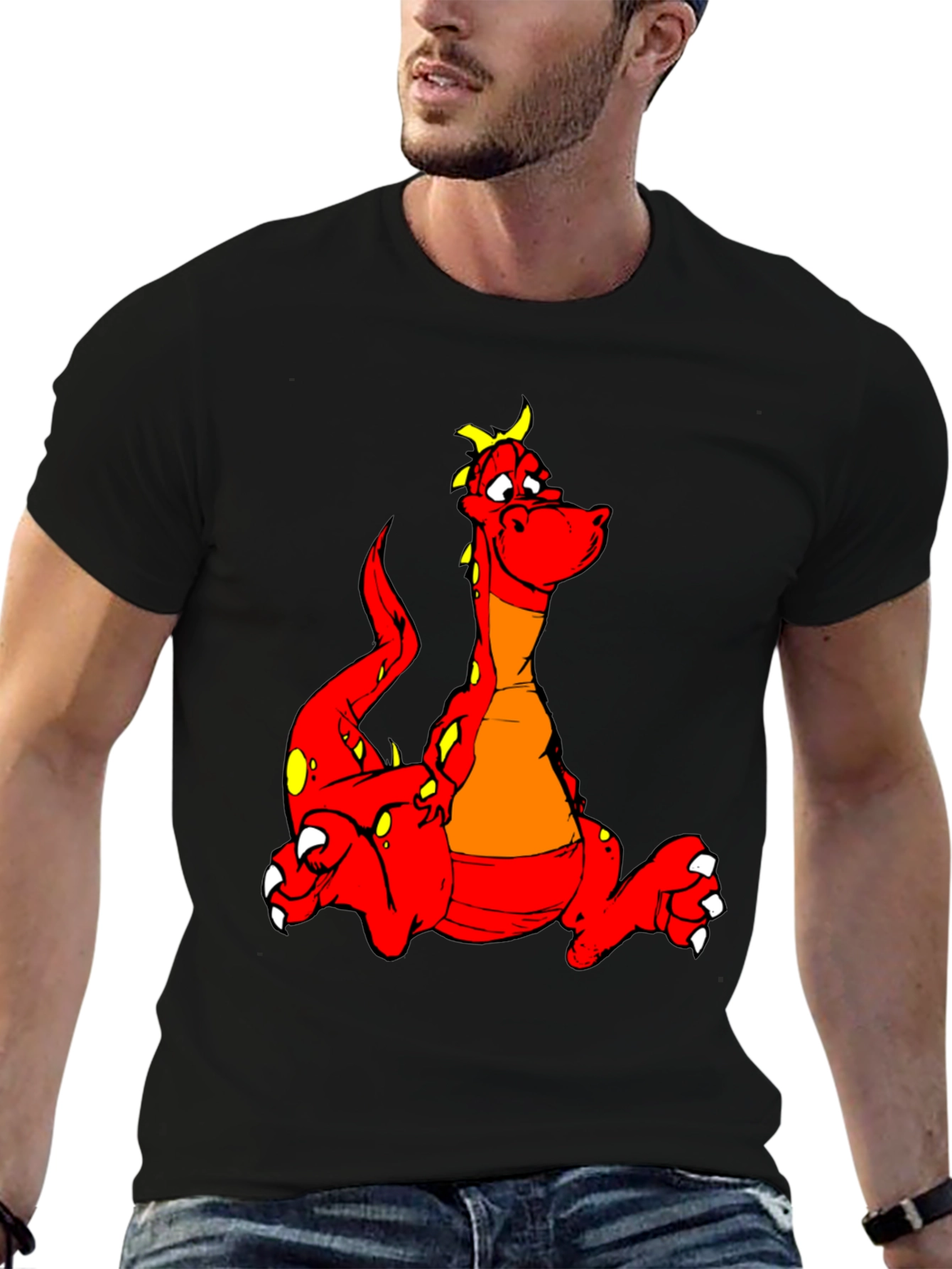 Dragon Cartoon Graphic Black T-Shirt